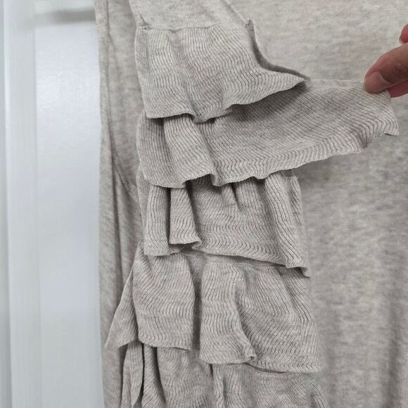 J.Crew Oatmeal Knit Vest M OpenFront Tiered Ruffle Pima Cotton Wool Blend Duster - Picture 2 of 9